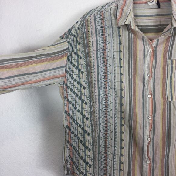 Anthropologie Akemi And Kin Embroidered Striped Button Down Top XS/S Oversized - Picture 9 of 12